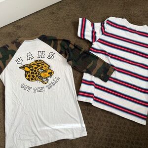 2 Vans size large boys graphic shirts tiger camo stripes skate surf  12-14